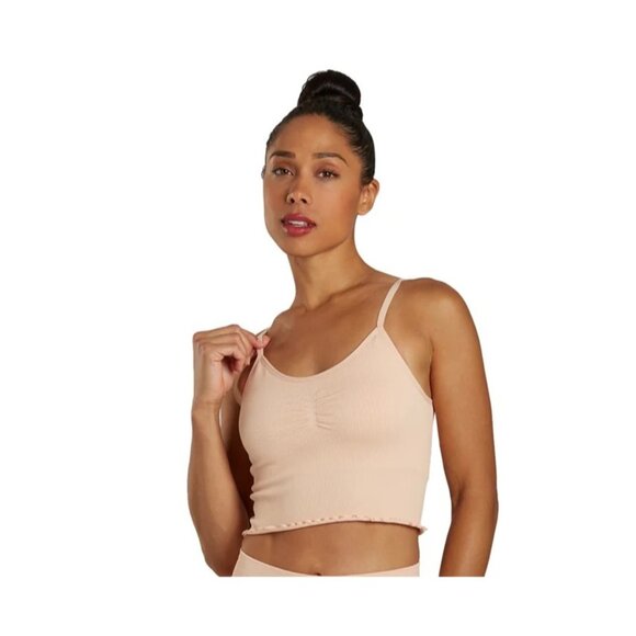 SPIRITUAL GANGSTER Hart Seamless Sports Bra Sz XS/S Nude Pink Ribbed Ruffle Yoga - Picture 5 of 10